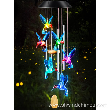 Color-Changing Hummingbird Solar Wind Chimes for Outdoor Use